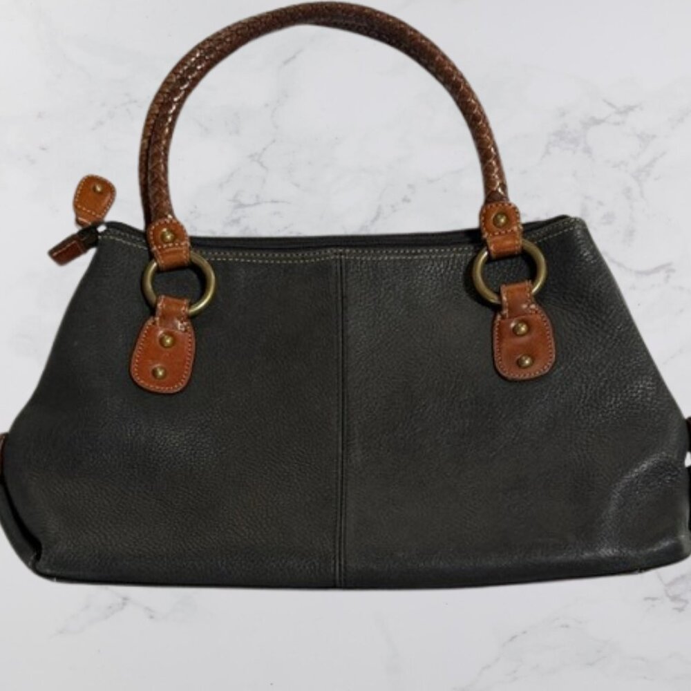Fossil leather handbag with braided handles